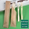 Disposable bamboo fruit forks in individual kraft paper bags, 90x7x2mm set of 2 - Kraft Paper Individual Wrap / 2pcs x 200 Bags