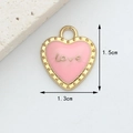 Pink enamel heart pendant with golden love text and beaded edge, 1.3cm x 1.5cm charm - 18# Exquisite Pink LOVE Heart
