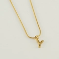 Gold snake chain necklace with letter Y pendant pavé-set with clear cubic zirconia - Gold Letter Y (With Chain)