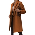 Women's orange-brown mid-length wool coat with lapel collar and single-breasted buttons - Brown