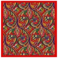 Flat lay of red paisley silk scarf showing intricate ethnic floral patterns and details - Red