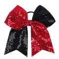Détail d'un nœud papillon à paillettes rouge et noir avec élastique à cheveux haute qualité - Rouge Noir