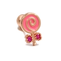 Rose gold lollipop stud earrings with pink enamel swirl and zircon accents for women - Enamel Lollipop / Rose Gold