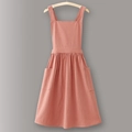 Coral pink cotton apron for women with wide shoulder straps and pleated skirt design - Pink (Solid Cotton)