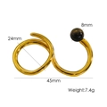 Anello a doppia spirale placcato oro 14K con perla di agata scura da 8mm - Occhio di tigre / Giallo