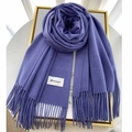 Detail of purple cashmere-like scarf with fringe ends and woven brand label - Purple