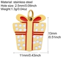 Golden stainless steel Christmas gift box charm with red and white enamel for DIY jewelry - Gift Box (G8)