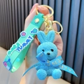 Süßer blauer Häkeltextur Hase Schlüsselanhänger Resin Taschenanhänger Geschenke Zubehör - Blau