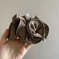 Champagne brown satin scrunchie with silk texture and ruffled edges for women - Retro Brown Green