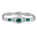 Elegant S925 sterling silver bracelet with rectangular emerald and zircon accents - 925 Silver / Lab-Grown Emerald