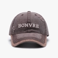 Distressed washed brown cotton baseball cap with white 3D letter embroidery in coffee color - Adjustable / Brown