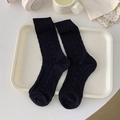 Chaussettes mi-mollet en coton noir avec motif jacquard nœud doux et bords côtelés - Taille unique / Noir