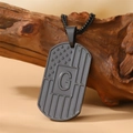 Black stainless steel military tag necklace with US flag pattern and engraved letter G - Letter G Necklace
