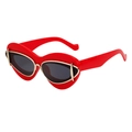 Y2K fashion cat-eye sunglasses with bold red frames and golden metal accents - Big Red Gold All Gray (C6)