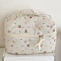 Neceser acolchado beige con lindos estampados de osos y un asa de transporte superior - Neceser de maquillaje / Oso Castaño
