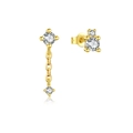 Minimalist S925 sterling silver golden chain stud earrings with sparkling cubic zirconia - 925 Silver / 18K Gold