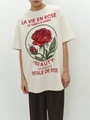 T-shirt femme en coton crème avec motif de rose rouge et imprimé La Vie En Rose - S / Kaki clair