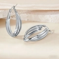 Elegant 316L stainless steel triple interwoven hoop earrings in polished silver finish - 35mm (PJER233) / Silver