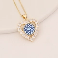 Golden heart necklace with micro-p鑲 zircón border and blue evil eye pendant detail - Blue Evil Eye (2#)