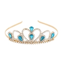 Detail of gold princess crown featuring blue teardrop stones and sparkling rhinestones - Gold with White and Aqua Blue Rhinestones