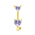 Piercing de nombril diable doré avec pierres en zircon cœur violet clair et queue de démon - Or Zircon Violet