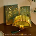 DIY Chinese style fan book lamp featuring Ruihe painting design with tassel and LED - Auspicious Crane