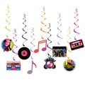 Retro disco feestversiering met vinylplaten en neon muziek folie spiralen set - Disco-thema / 9 stuks verpakking