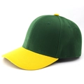 Detail of a two-tone baseball cap with green panels and yellow brim in cotton twill - Yellow Brim Grass Green