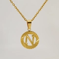 Detailed close-up of 18K gold-plated stainless steel hollow letter N pendant necklace - Letter N