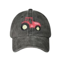 Cappellino da baseball in cotone grigio antracite lavato con ricamo di trattore rosso - Regolabile / Grigio con ricamo trattore rosso