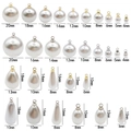 White faux pearl pendants in round and teardrop shapes with gold and silver caps - Mixed 30 Styles 1pc Each