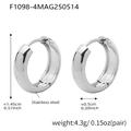 Polished silver stainless steel hoop earrings with 1.45cm diameter minimalist design - Steel (F1098-4)
