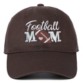 Brown washed cotton baseball cap featuring Football MOM embroidery with heart detail - Coffee