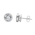 Minimalist S925 sterling silver stud earrings with round clear zircon in bezel setting - Silver 7mm Solitaire Style (APE33-P-7mm)