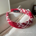 Thick red and white knit houndstooth headband with soft fuzzy mohair texture - Plush / Charming Red / Red and White Pattern