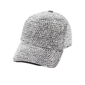 Gorra de béisbol brillante totalmente cubierta de diamantes de imitación color plata - Plateado