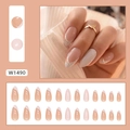 Almond-shaped nude pink press-on nails with silver glitter accents model W1490 set - W1490 Elegant French