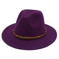 Detail of purple wool felt fedora featuring leather band and bronze skull ornament - M(56-58cm) / Purple