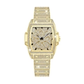 Luxury gold tonneau-shaped watch for women fully iced out with sparkling white crystals - Gold