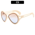 Chic beige oversized frame sunglasses with brown to blue gradient lenses model C6 - Beige Frame Yellow Blue Lens