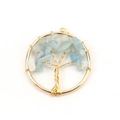 Golden tree of life pendant with light blue crystal stones on a clean white backdrop - 3cm / Gold + Aquamarine