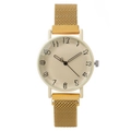Elegant ladies watch with beige dial and golden stainless steel mesh magnetic strap - Gold