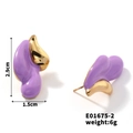 Detail view of purple and gold teardrop earrings with dimensions 2.9cm by 1.5cm - Purple (E01675-2)