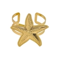 Golden sea star open bangle with textured starfish charm and marine aesthetic - Gold Wide Starfish Cuff B2