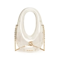 Transparent acrylic evening box bag with golden chain strap and unique oval hollow handle - Clear White