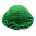 Green crochet knitted winter hat with wavy ruffle brim and round crown for stylish warmth - M(54-60cm) / Green