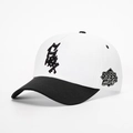 Berretto da baseball classico bianco e nero con ricamo 9999 World Series in stile street - Regolabile / Splicing Bianco e Nero