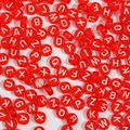 Bulk pack of 4x7mm red acrylic round alphabet beads with white uppercase letters - Transparent Red with White Letters