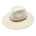 Classic cream wool fedora hat with brown suede band and gold metal studs for unisex - M (56-58cm) / Beige 01