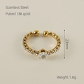 18k gold plated stainless steel ring featuring clear zircon stones in a 23mm open design - Gold Rhinestone Open Ring (ZR881G-01)